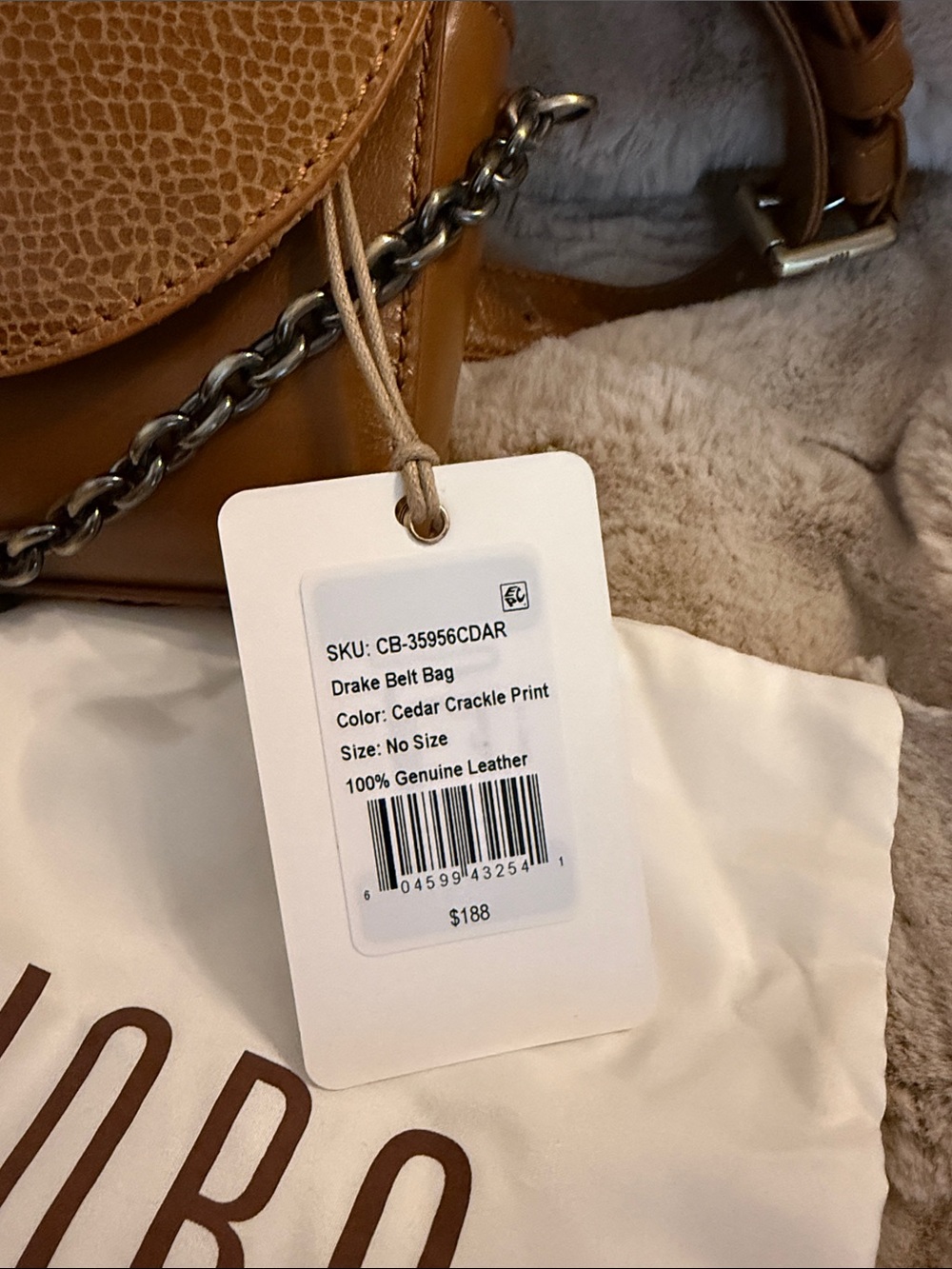 HOBO Cognac Textured Leather Belt Bag with Chain Accent - Picture 5 of 7